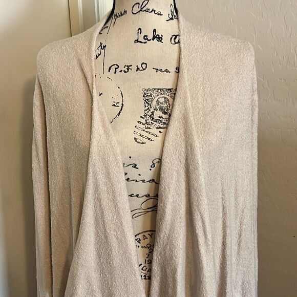 Barefoot Dreams CozyChic Lite Tan Open Style Cardigan Sweater Feminine Modern - Picture 4 of 9